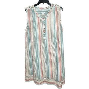 J. Jill Cotton Gauze Sleeveless Striped Shift A Line Pocket Summer Dress Size 2X